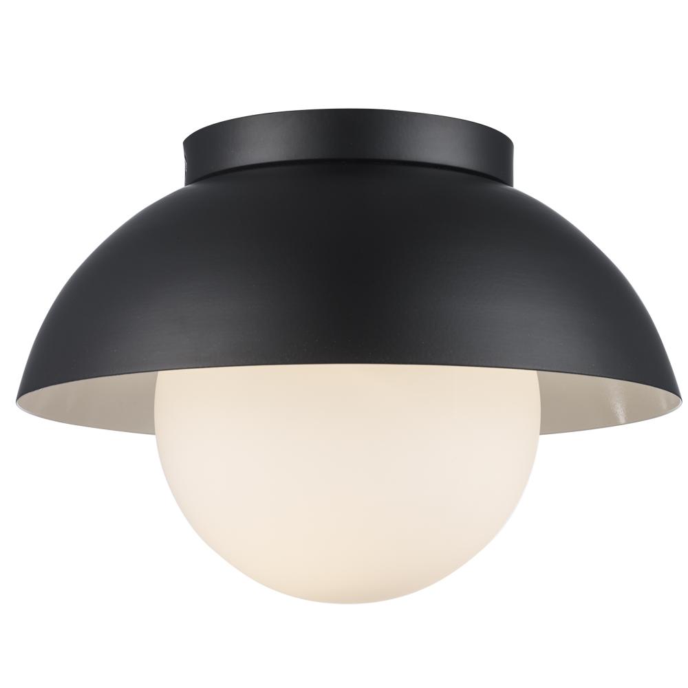 1LT FLUSH-METAL SHADE+GLOBE-BK